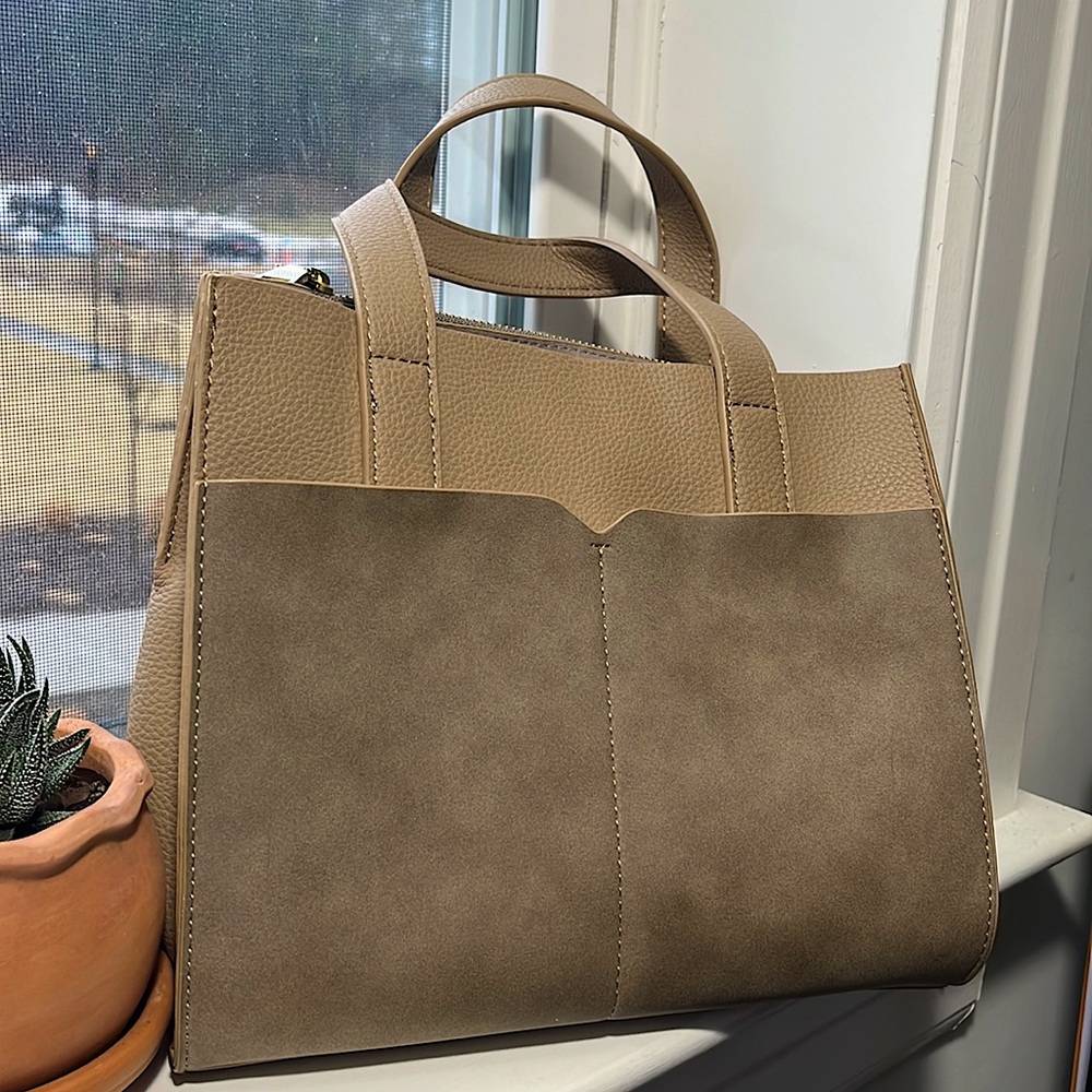 FRENCH Tan Faux Fur and Faux Leather Purse